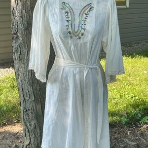 Sears White Embroidered Long Sleeve Dress